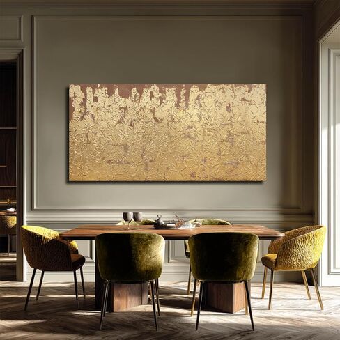 VAYIMDH Modern Canvas Wall Art Wall Decorations for Bedroom Floral Wall Painting 24"x48" Gold Foil Hand Painted Pictures for Kitchen in Saudi Arabia