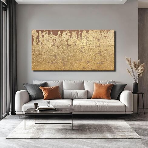 VAYIMDH Modern Canvas Wall Art Wall Decorations for Bedroom Floral Wall Painting 24"x48" Gold Foil Hand Painted Pictures for Kitchen in Saudi Arabia