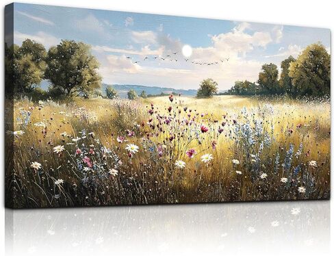WLWBINTING Vintage Canvas Wall Art,Country Farmhouse Decor,Natural Landscape Painting Floral Decor Retro Scenery Wildflower Picture For Bedroom Living Room Office Decor Above Of Bed Large Home Decor in Saudi Arabia