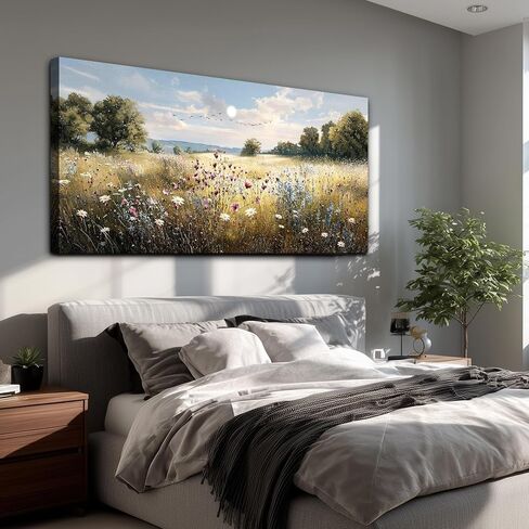 WLWBINTING Vintage Canvas Wall Art,Country Farmhouse Decor,Natural Landscape Painting Floral Decor Retro Scenery Wildflower Picture For Bedroom Living Room Office Decor Above Of Bed Large Home Decor in Saudi Arabia
