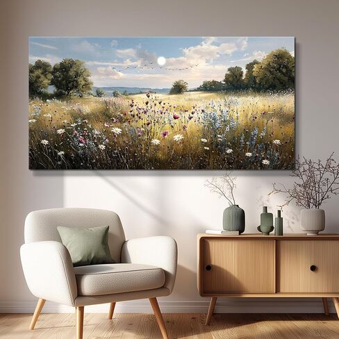 WLWBINTING Vintage Canvas Wall Art,Country Farmhouse Decor,Natural Landscape Painting Floral Decor Retro Scenery Wildflower Picture For Bedroom Living Room Office Decor Above Of Bed Large Home Decor in Saudi Arabia