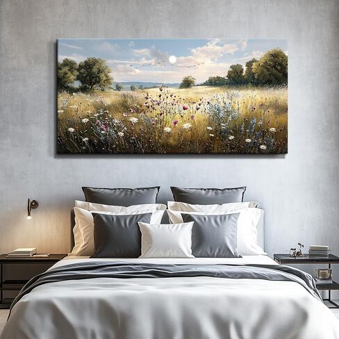 WLWBINTING Vintage Canvas Wall Art,Country Farmhouse Decor,Natural Landscape Painting Floral Decor Retro Scenery Wildflower Picture For Bedroom Living Room Office Decor Above Of Bed Large Home Decor in Saudi Arabia