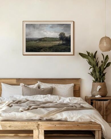 InSimSea Large Framed Vintage Wall Art for Living Room,Large Canvas Wall Art Prints Painting Picture Decor,Landscape Artwork Vintage Room Decor Aesthetic Bedroom,Hillside Clouded Light,24 x 36 Inch in Saudi Arabia