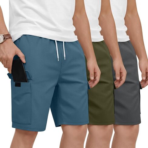 أغسطس Alley 3 Pack شورتات البضائع الرجالية القطنية الصيفية غير الرسمية شورتات العمل الرباط مرونة الخصر تمتد قيعان مع جيوب in Kuwait