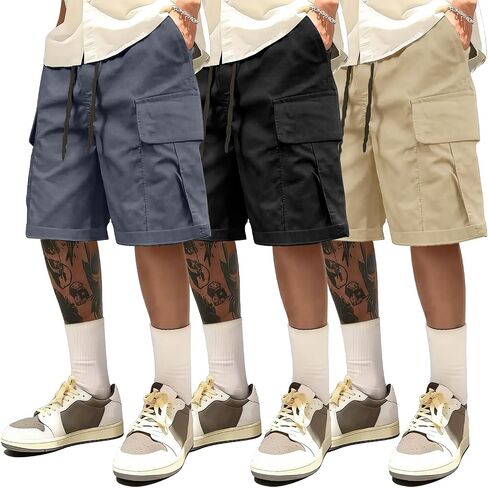 3 Pack Men's Cargo Shorts Stretch Waist Casual Work Tactical Shorts with Pockets for Hiking Camping Fishing in Saudi Arabia