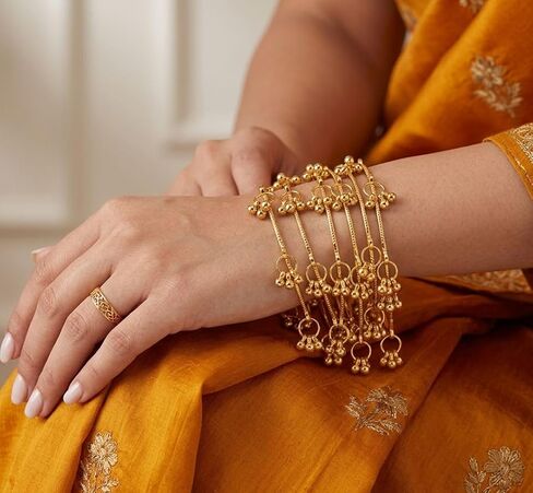 8 pc Gold Polish Indian Kashmiri Latkan Bangles for Women Ethnic Traditional Chudi Bracelet Kada Set Birthday Valentines Gifts in Kuwait