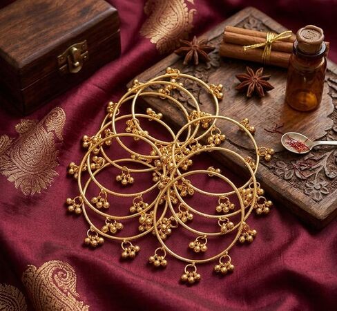 8 pc Gold Polish Indian Kashmiri Latkan Bangles for Women Ethnic Traditional Chudi Bracelet Kada Set Birthday Valentines Gifts in Kuwait
