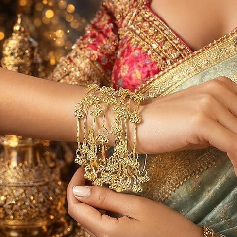 8 pc Gold Polish Indian Kashmiri Latkan Bangles for Women Ethnic Traditional Chudi Bracelet Kada Set Birthday Valentines Gifts in Kuwait