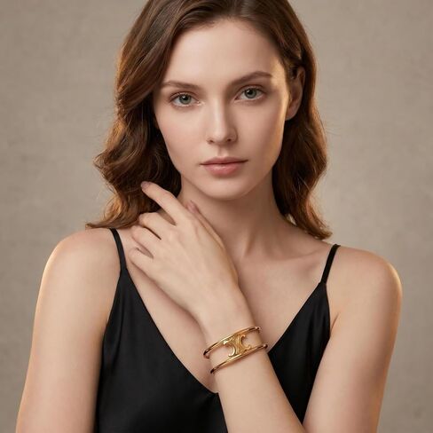 18K Gold Plated Copper Open Bangle for Women, Adjustable Dainty Bracelet, Hypoallergenic Elegant Jewelry for Daily Wear & Gift in Kuwait