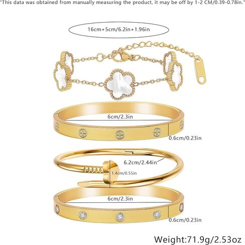 Stackable Gold Bracelets for Women - 4 Sets, 18K Gold Plated Bracelets, Stainless Steel Bangle Bracelets Non-Tarnish, Stylish Gold Jewelry Ensemble, Valentine's Day, Birthday and Christmas Jewelry Gifts in Kuwait