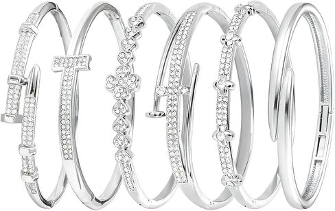 Pack of 6 - Gold Bracelet Bangles Bulk Set for Women,Trendy Stackable, Zinc Alloy Rivet & Four-Leaf Clover Design Stackable Bangles with Rhinestones, 7-inch Circumference Fits Most Adults, Jewelry Gift for Her, Girlfriend, Wife, Mom, Sister, Lover on Birt in Saudi Arabia