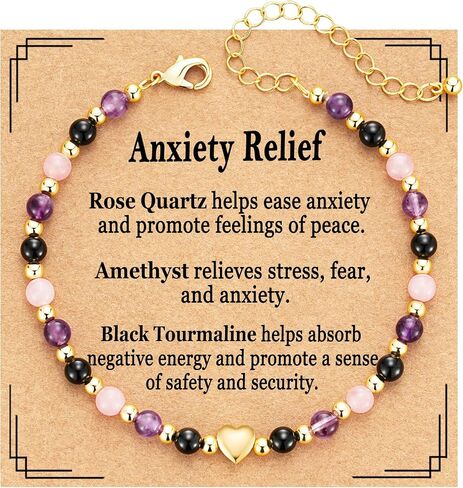 Natural Crystal Bracelet for Women, Anxiety Relief New Beginnings Triple Protection Money Empath Protection Jewelry Gift 6.5+2 Inches in Saudi Arabia