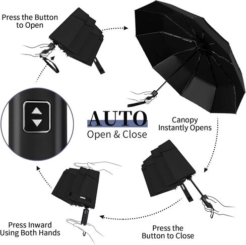 Yoobure Windproof Travel Umbrella with Wood Handle - Automatic Umbrellas for Rain & UV Sun Protection, Compact 46" Large Canopy, Lightweight Backpack Portable for Walking & Outdoor in Saudi Arabia