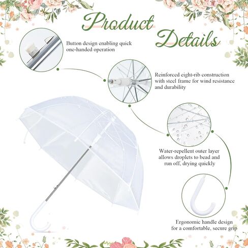 6 Pcs Clear Umbrella Wedding, Durable Transparent Rain Clear Umbrella Bulk with Wedding Thank You Cards for Wedding Bride Groom Photography Outdoor Anniversary Party Favors in Saudi Arabia