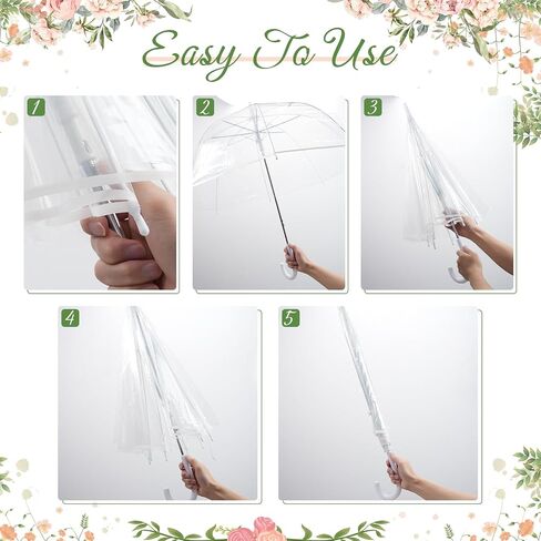 6 Pcs Clear Umbrella Wedding, Durable Transparent Rain Clear Umbrella Bulk with Wedding Thank You Cards for Wedding Bride Groom Photography Outdoor Anniversary Party Favors in Saudi Arabia