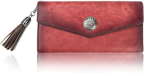 Women's Vintage Genuine Leather Envelope Wallet with Zip Around Coin Pocket, RFID Blocking Card Slots & ID Window, Gift Idea in Kuwait