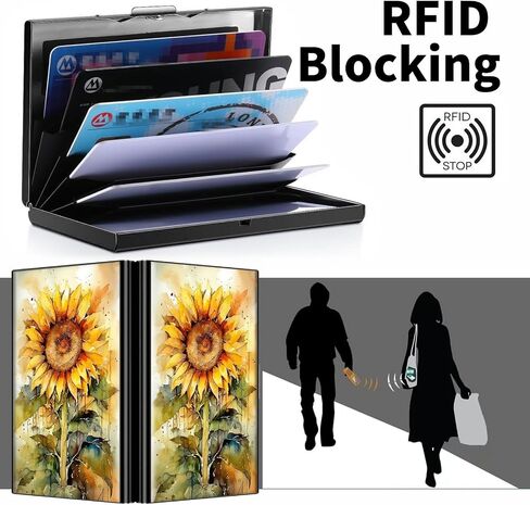 روسي حامل بطاقة الائتمان للنساء والرجال والفتيات لطيف صغير نحيف RFID حجب بطاقة المحفظة بطاقة الهوية المنظم القضية مع 6 فتحات حامل بطاقة العمل، الفن عباد الشمس in Kuwait