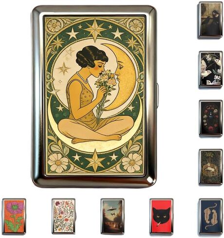 Vintage Art Versatile Metal Card Holder Wallet Versatile Card & Cash Case for Women Men Art Deco Design Metal Wallet Store Credit ID Business Card with Snap Closure in Saudi Arabia