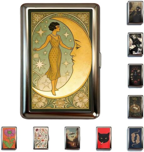 Vintage Art Versatile Metal Card Holder Wallet Versatile Card & Cash Case for Women Men Art Deco Design Metal Wallet Store Credit ID Business Card with Snap Closure in Saudi Arabia