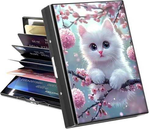 Metal Wallet, Credit Card Holder for Women Men Girls, RFID Blocking Aluminum Wallet Slim Hard Case, Mini Travel Wallet, ID Card Holder Business Card Case,White Cute Cat in Kuwait