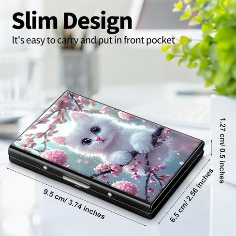 Metal Wallet, Credit Card Holder for Women Men Girls, RFID Blocking Aluminum Wallet Slim Hard Case, Mini Travel Wallet, ID Card Holder Business Card Case,White Cute Cat in Kuwait