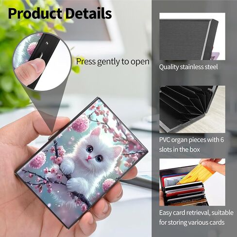 Metal Wallet, Credit Card Holder for Women Men Girls, RFID Blocking Aluminum Wallet Slim Hard Case, Mini Travel Wallet, ID Card Holder Business Card Case,White Cute Cat in Kuwait