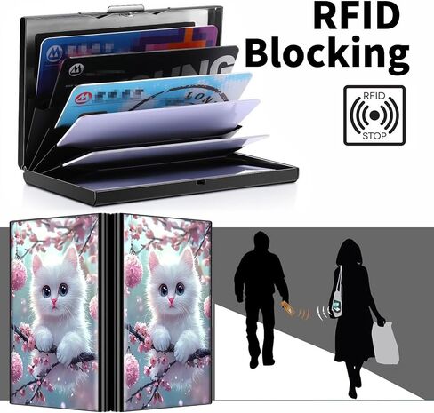 Metal Wallet, Credit Card Holder for Women Men Girls, RFID Blocking Aluminum Wallet Slim Hard Case, Mini Travel Wallet, ID Card Holder Business Card Case,White Cute Cat in Kuwait