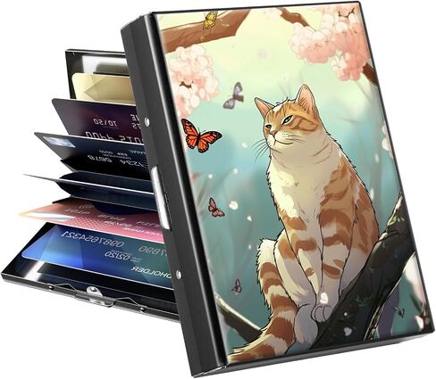 Metal Wallet, Credit Card Holder for Women Men Girls, RFID Blocking Aluminum Wallet Slim Hard Case, Mini Travel Wallet, ID Card Holder Business Card Case,White Cute Cat in Kuwait