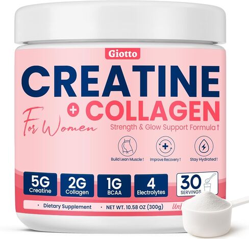 Giotto Creatine for Women, USP Grade Micronized Creatine Monohydrate Powder with Collagen BCAAs and Electrolytes, Support Glute Gains, Lean Muscle, Energy Recovery & Hydration, Unflavored, 30 Servings in Saudi Arabia