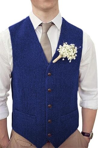 Men's Wool Herringbone Groom Vests Formal Groom's Wear Suit Tweed Vest Skinny Wedding Dress Waistcoat in Kuwait