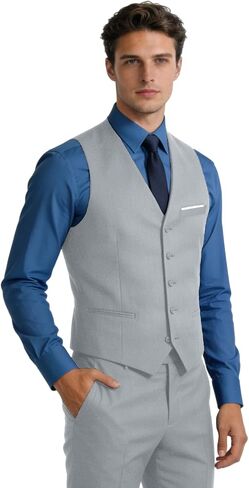 Bakerbear Men Formal Vest for Men's Classic Business Slim Fit Tuxedo Waistcoat Wedding Groomsmen Guest Dress Vests in Saudi Arabia