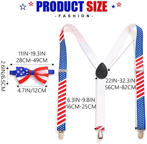 Zoestar 4th of July Suspenders Bow Tie Set Patriotic Suspender and Bowties Independence Day Costume Accessories for Men and Women in Kuwait