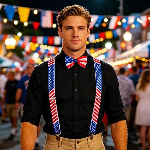 Zoestar 4th of July Suspenders Bow Tie Set Patriotic Suspender and Bowties Independence Day Costume Accessories for Men and Women in Kuwait