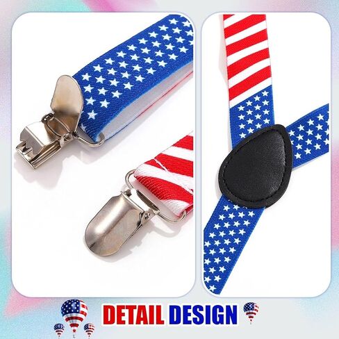 Zoestar 4th of July Suspenders Bow Tie Set Patriotic Suspender and Bowties Independence Day Costume Accessories for Men and Women in Kuwait
