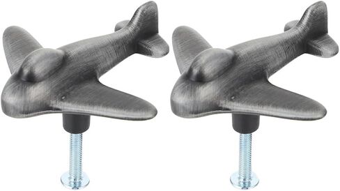 Beavorty Airplane Zinc Alloy Drawer Pulls and Cabinet Knobs for Dresser and Wardrobe, Black Brushed Finish, Small Room Furniture Handles with Screws, 2 Pieces in Kuwait