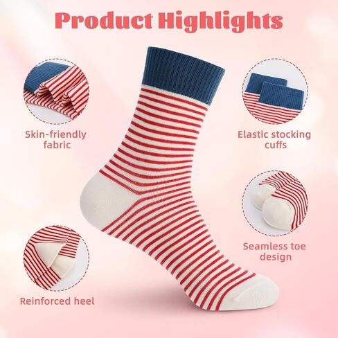 8 Pairs Retro Striped Socks for Women - Colorful Striped Crew Sock, Vintage Fashion Cute Aesthetic Ankle Socks, Soft Cotton Fun Casual Everyday Sock for Women Girls in Kuwait