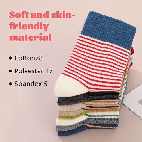 8 Pairs Retro Striped Socks for Women - Colorful Striped Crew Sock, Vintage Fashion Cute Aesthetic Ankle Socks, Soft Cotton Fun Casual Everyday Sock for Women Girls in Kuwait