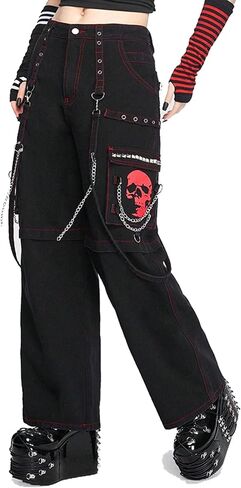 Hip Hop Skull Print Rivet Punk Grunge Goth Pants Heavy Industry Chain Functional Boyfriend Cargo Pants for Women in Saudi Arabia