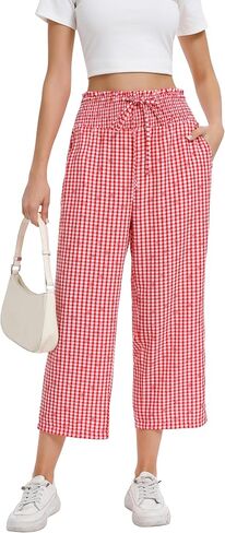 Wide Leg Palazzo Pants Woman Casual Smocked High Waisted Flowy Crop Summer Beach Vacation Trousers with Pockets in Saudi Arabia