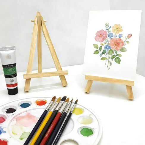2 Pcs Mini Wooden Display Easels, Small Tabletop Easel Stands for Canvas, Photos, Art,Crafts,Weddings,Business Cards,and Signs,Natural Wood Triangle Easels for Decoration and Display (5.9"x3.1") in Saudi Arabia
