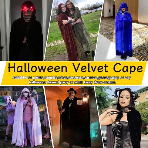 Velvet Cape for Men Women,Velvet Cloak with Hood,Adult Halloween Witch Vampire Wizard Cosplay Cloak in Saudi Arabia