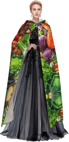Fresh Fruits and Vegetables print Adult Decoration Cape Halloween hooded cape Fashion cosplay party witch costume in Kuwait