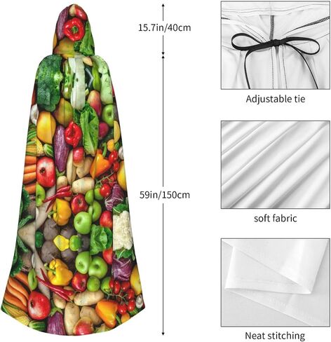 Fresh Fruits and Vegetables print Adult Decoration Cape Halloween hooded cape Fashion cosplay party witch costume in Kuwait
