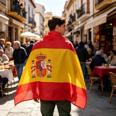 Spain World Cup Flag Fan Wearable Cape,One Size National Support Cape for Sports Events and Celebrations in Kuwait