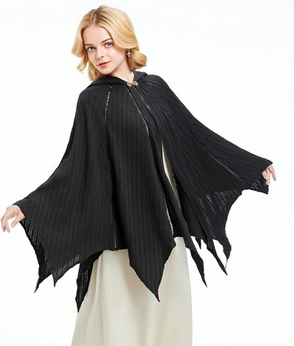 Cosplay.fm Women Bat Cape Knitting Pattern Renaissance Hooded Cape Vintage Cloak Sweater Poncho Shawl Halloween Costume in Kuwait
