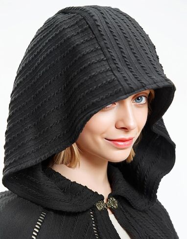 Cosplay.fm Women Bat Cape Knitting Pattern Renaissance Hooded Cape Vintage Cloak Sweater Poncho Shawl Halloween Costume in Kuwait