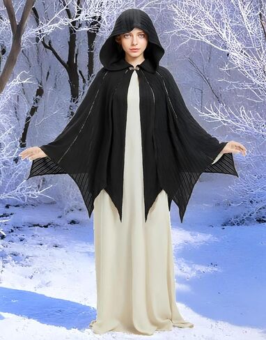 Cosplay.fm Women Bat Cape Knitting Pattern Renaissance Hooded Cape Vintage Cloak Sweater Poncho Shawl Halloween Costume in Kuwait