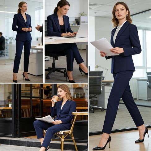 Womens Suits 2 Piece Set Business Pants Suits Dressy Professional Long Sleeve Solid Blazer Set Formal Outfit for Work Office in Saudi Arabia