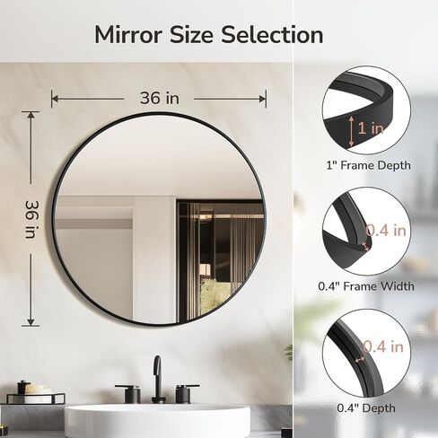 USHOWER Bathroom Mirrors for Over Sink, 36 Inch Circle Mirror with Metal Frame, Black Wall Mirror for Vanity, Entryway, Living Room, Hallway and Bedroom Decor in Saudi Arabia