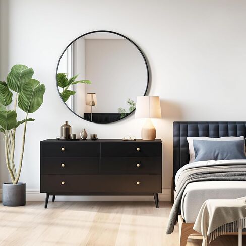 USHOWER Bathroom Mirrors for Over Sink, 36 Inch Circle Mirror with Metal Frame, Black Wall Mirror for Vanity, Entryway, Living Room, Hallway and Bedroom Decor in Saudi Arabia